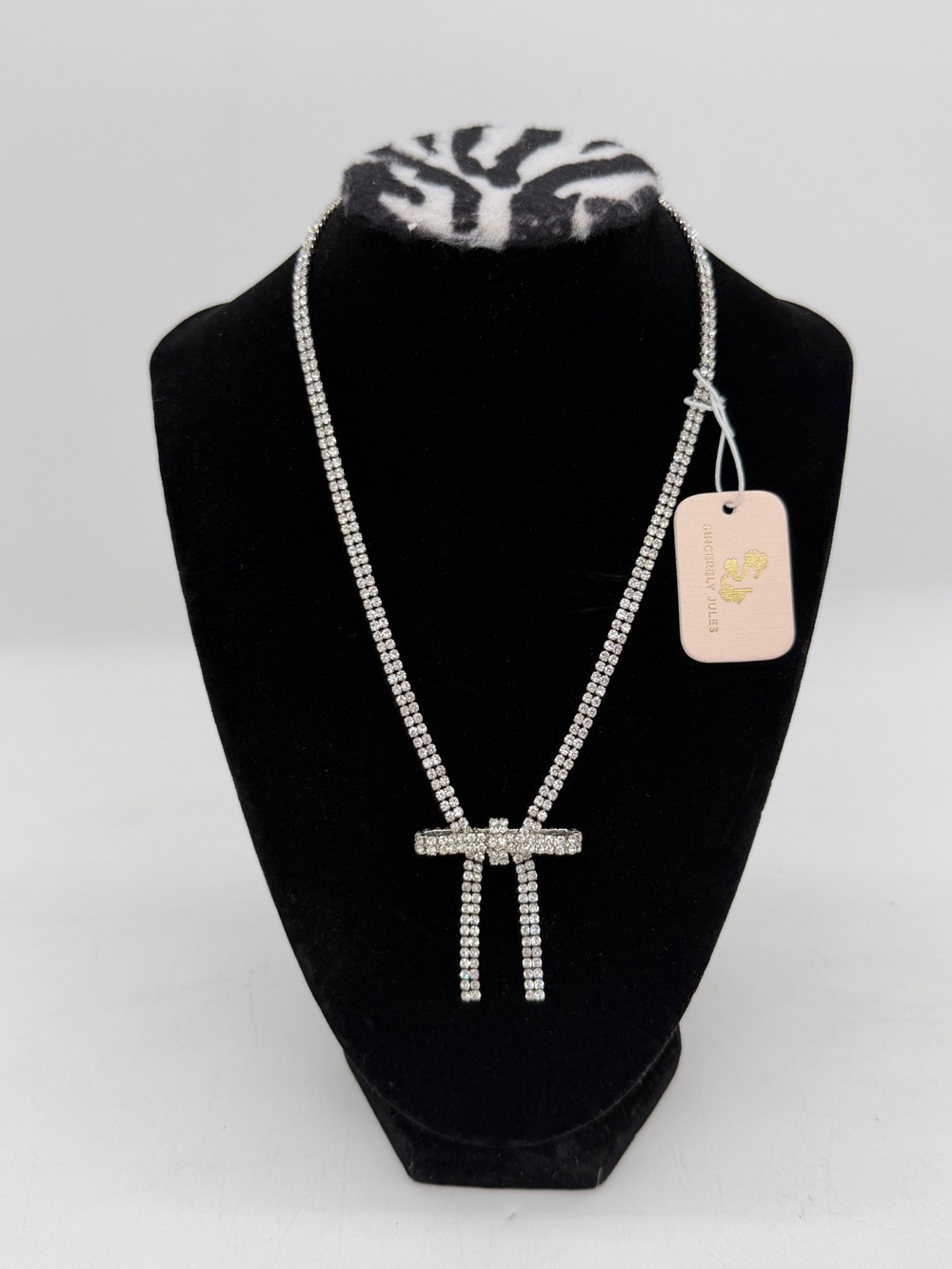 Sincerely Jules Rhinestone Bow Pendant Chain Necklace Silver NWT